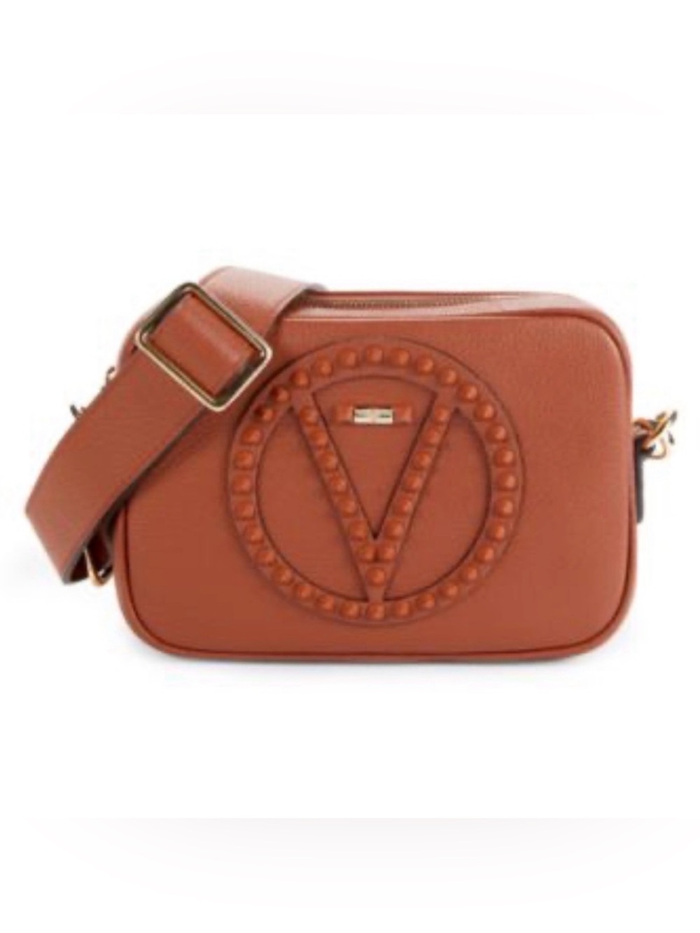 Valentino Mia Rock Leather C/B Camera Bag. Cognac/Gold.